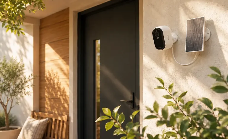 Zwei Arlo-Kameras mit Solarpanels im Angebot