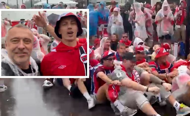 Feier mit norwegischen Fans in New Jersey