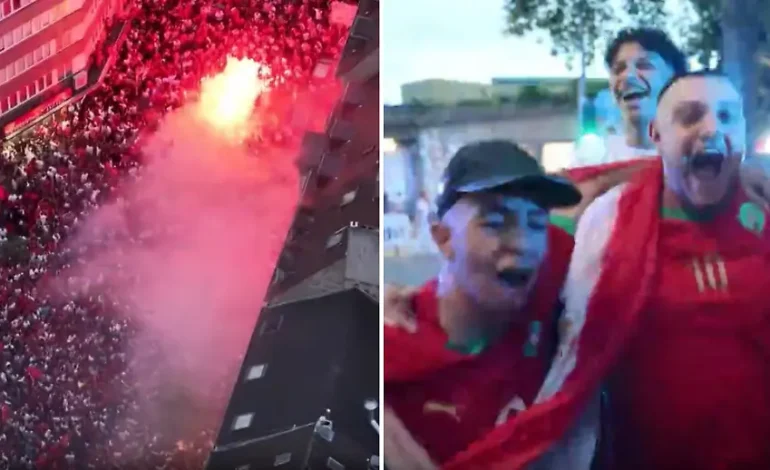 Feierliche Stimmung in Düsseldorf: Marokko-Fans feiern Sieg
